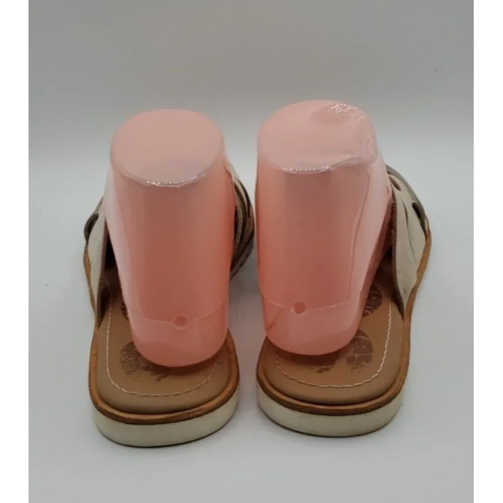Sorel Ella Women Slide Natural Tan Gold Leather Sz 9 Strappy Criss Cross Straps